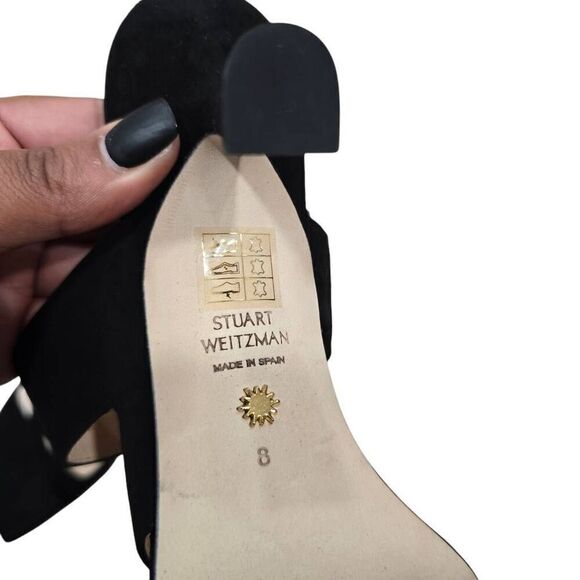 Stuart Weitzman Lyla Thong Sandals Women's 8AA Black Suede Cone Open Toe Party - Picture 8 of 8